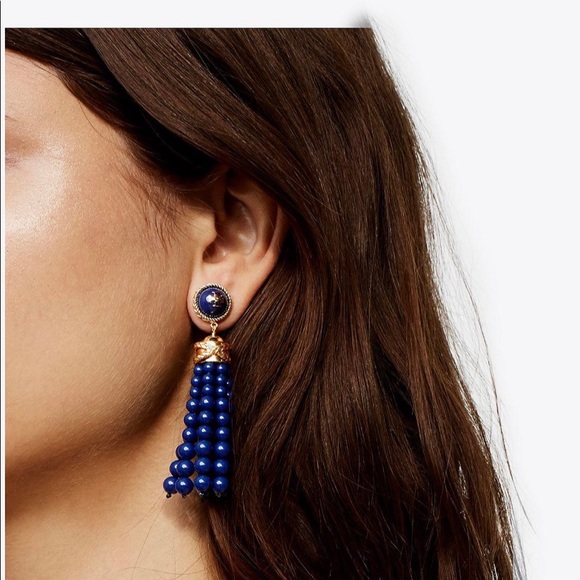 Tory Burch Jewelry - Tory Burch Blue Beaded Tassel Earrings